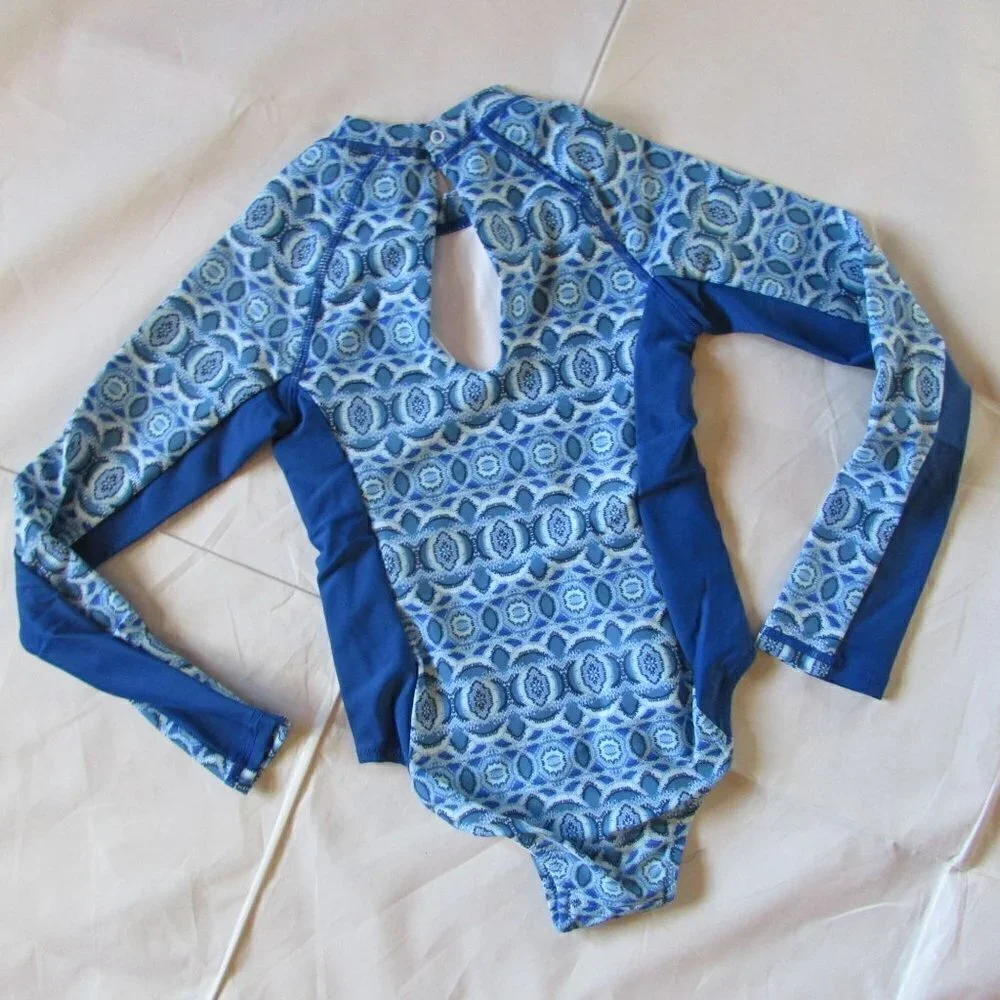 Cabana Life Girl's Long Sleeve Geo Printed Roadmap Unisuit One Piece Swimsuit